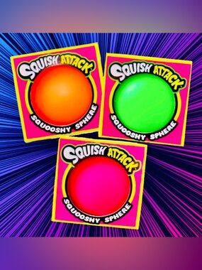 Set Of 3 JA-RU Squish Attack XL Neon Squooshy Ball Sphere Fidget Sensory Toys